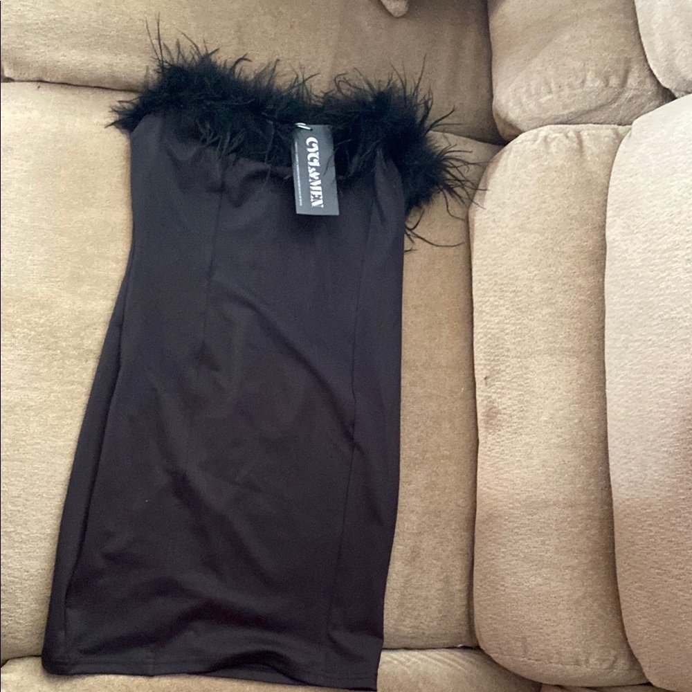 City Triangles Black Feather Trim Dress